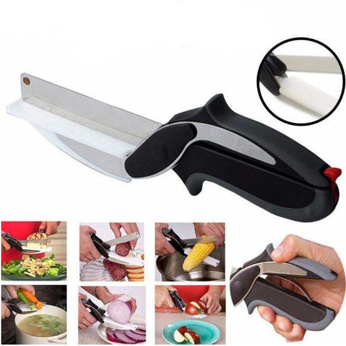 Stainless Steel Kitchen Scissors 2 in 1 Cutting Board  Chopper Clever Fruit Vegetable  Multifunctional Cutter